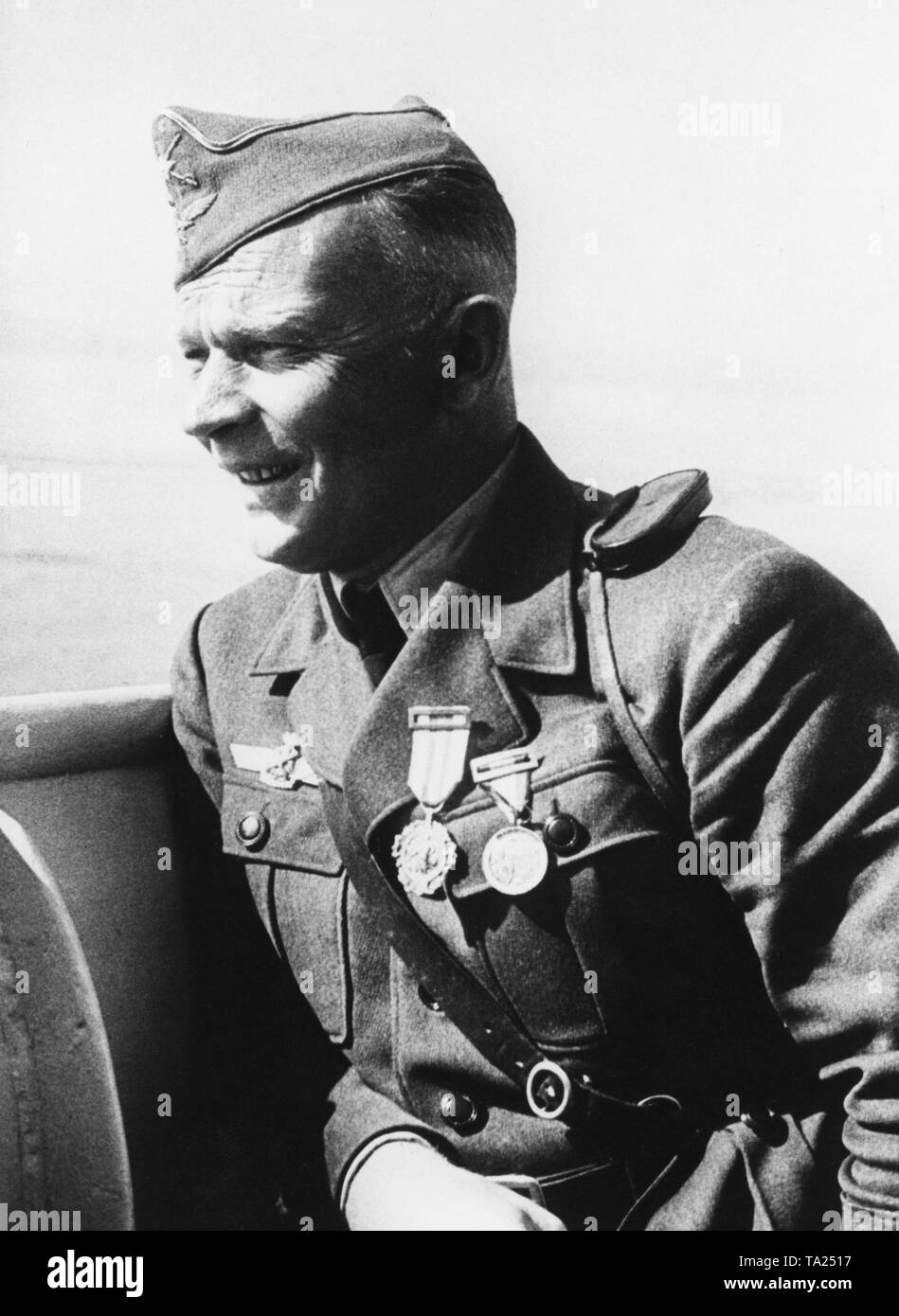 Undated photo of the commander of the Condor Legion, Major General Wolfram von Richthofen in the Spanish Civil War in Spain, 1939. Richthofen is wearing Spanish orders on his left chest: the Medal for the Campaign (Medalla de la Campana) (right) and the Military Medal (left, Medalla Militar). On the right side of his chest, he is wearing the Spanish aviator badge. Stock Photo