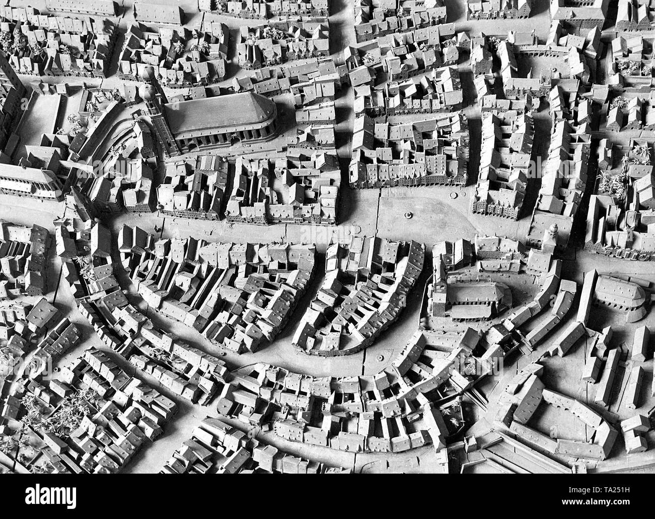 Model of the city of Munich in the Middle Ages. Created by Jakob Sandtner, alsotherefore called 'Sandtnersches Stadtmodell'. On the left, there is the Frauenkirche, in the middle the Marienplatz. Stock Photo