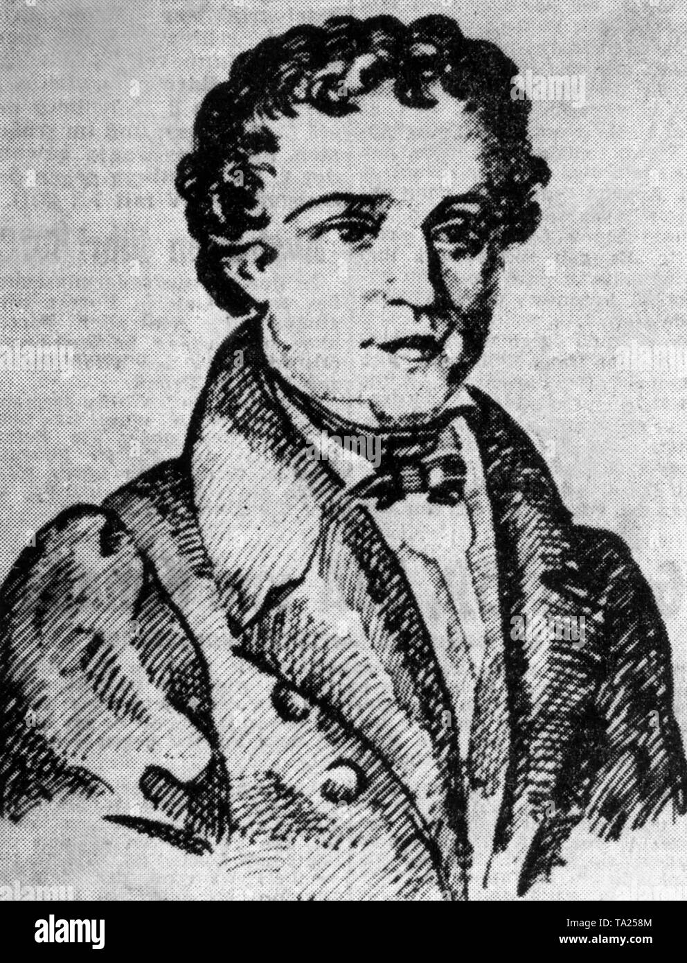 Kaspar Hauser on an engraving from the Nuremberg City Archives. Stock Photo