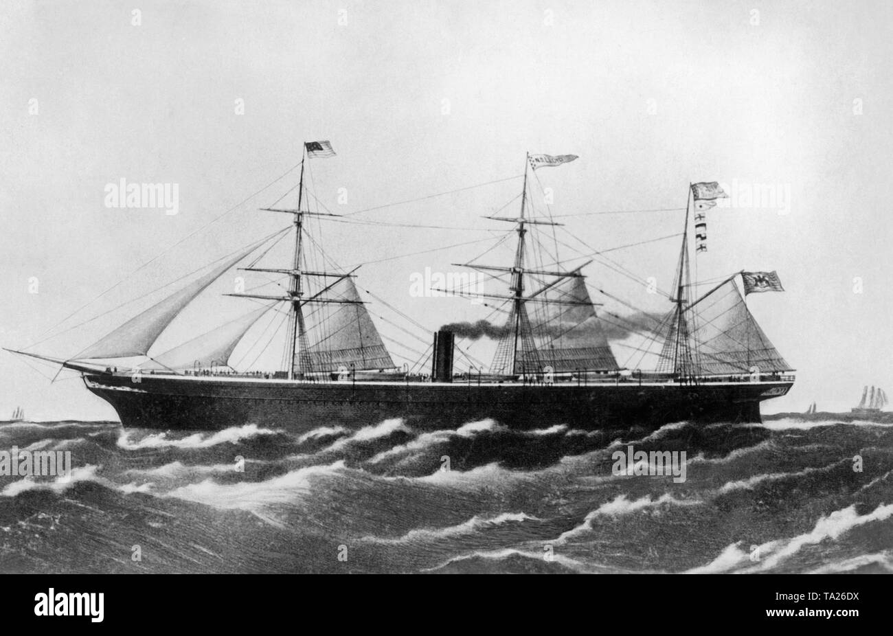 In 1858 the sailing steamer 'Bremen' was the first ship of the Norddeutscher Lloyd, which bore the name 'Bremen'. The 'Bremen' operated on the transatlantic route between Bremen and New York. Stock Photo