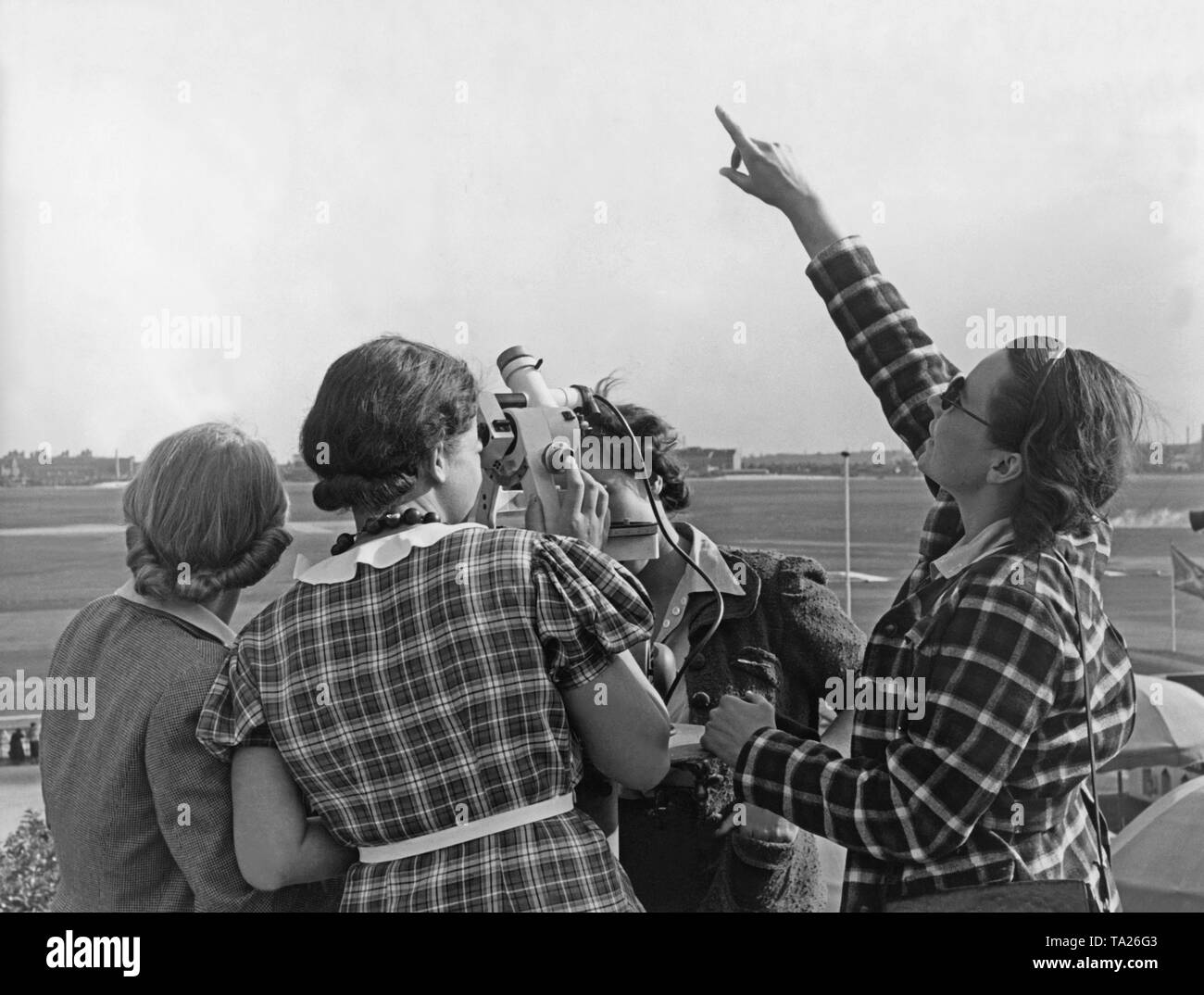 Future flight attendants of Lufthansa during their training at the weather station of Tempelhof Airport. Stock Photo