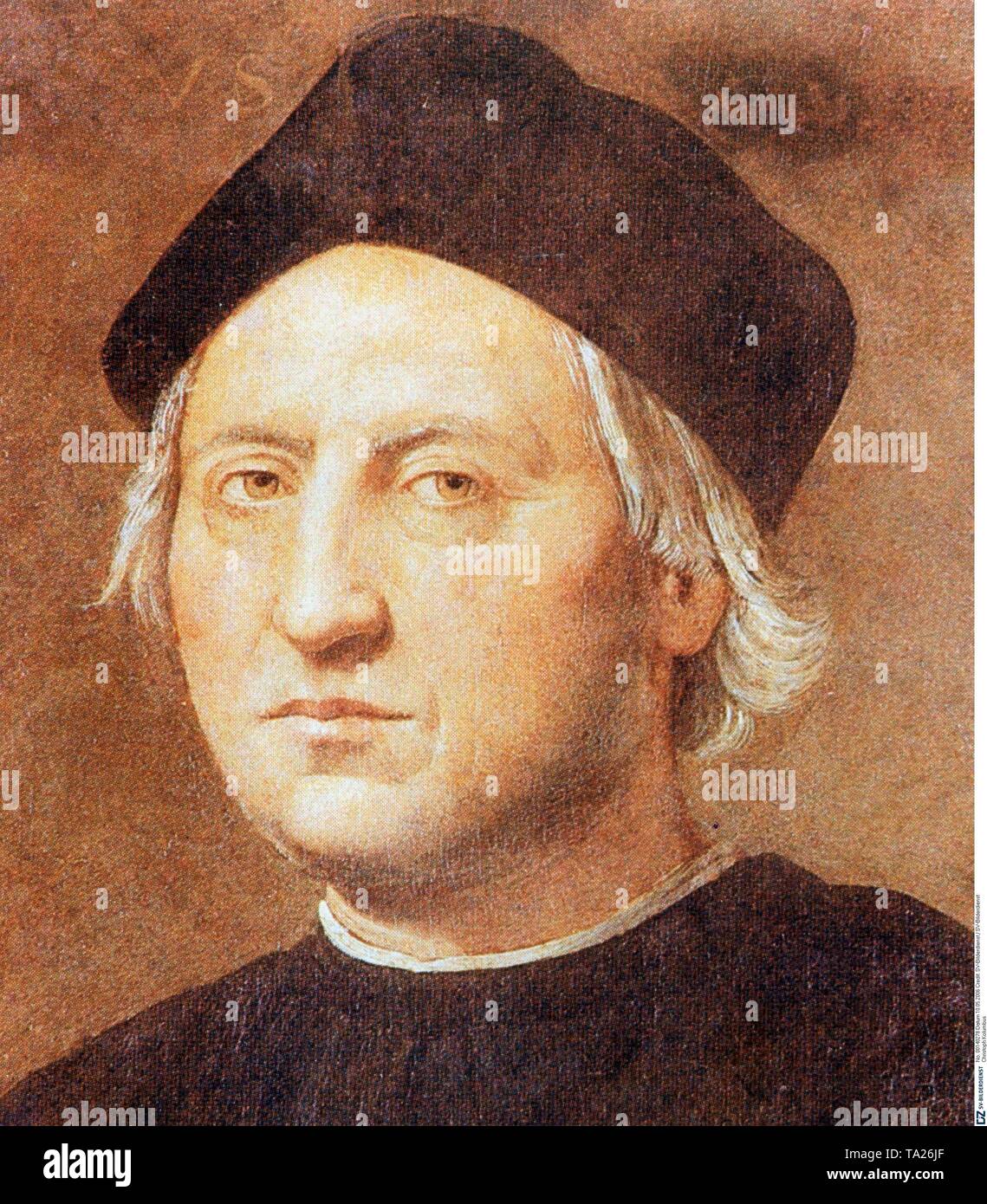 Italian explorer in the service of Spain, Christopher Columbus, detail from a contemporary painting Stock Photo
