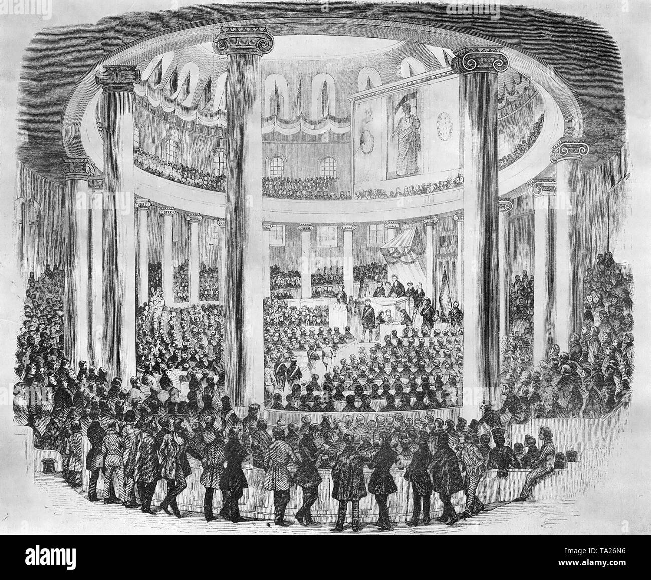 The representatives of the German National Constituent Assembly in St. Paul's Church in Frankfurt am Main on a contemporary engraving. Stock Photo