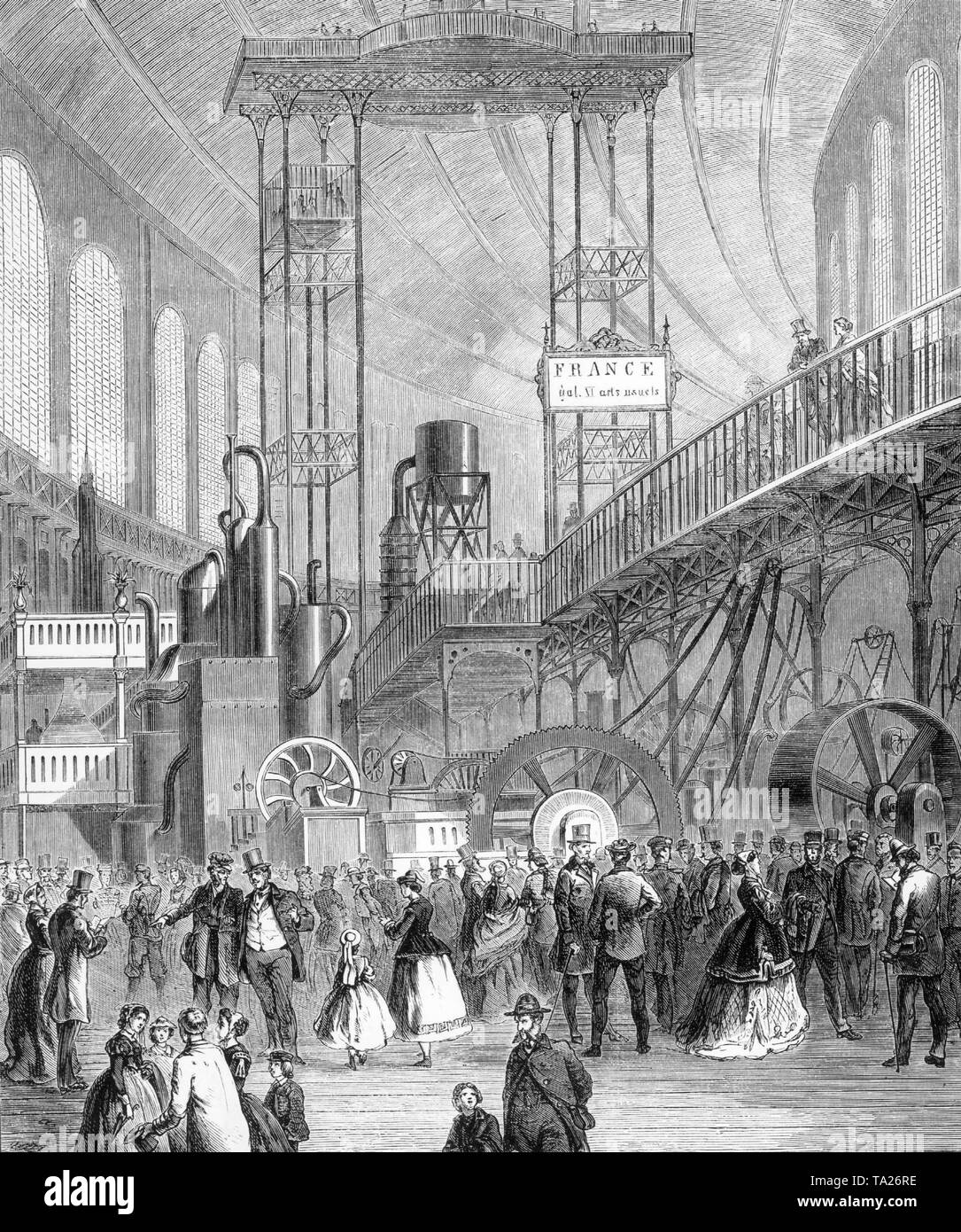 The elevator in the engine room at the Paris International Exposition 1867. Stock Photo