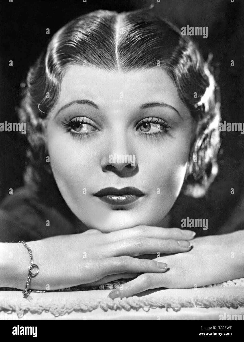 Portrait of American actress and Broadway performer Harriet Hilliard. Her short hair lies in waves. Stock Photo