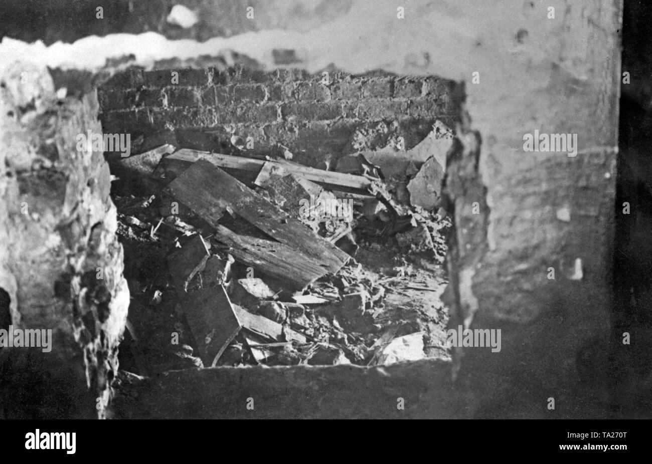 The brick hiding place in which jewelry and jewels worth 50 million rubles had been hidden around 1917. The treasure was discovered and taken away only in 1925. Stock Photo