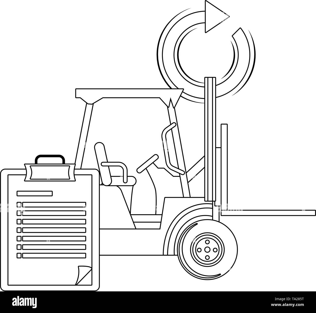 lift truck and checklist with return arrow vector illustration graphic