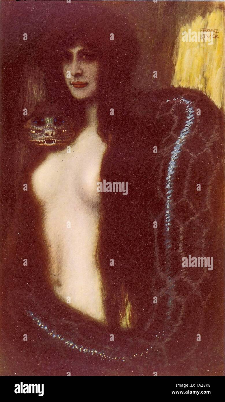 The painting 'Sin' by Franz Stuck, which can be seen in the Neue Pinakothek. Stock Photo