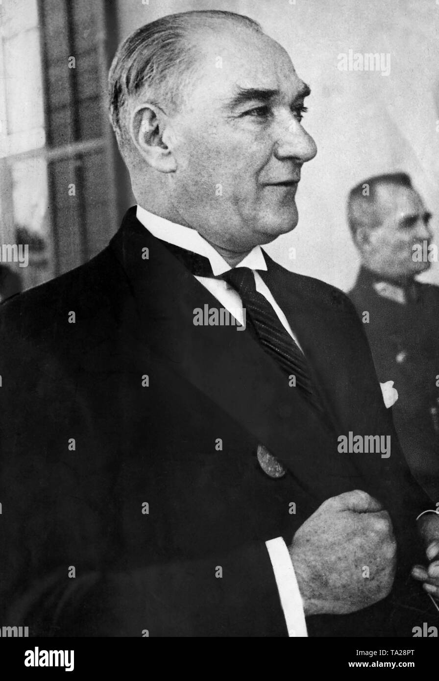 Mustafa Kemal Ataturk (1881-1938, until 1934 Mustafa Kemal Pasha), Turkish politician. In 1922 he abolished the Sultanate and the Caliphate and proclaimed the republic. Starting 1923 he was the first President of Turkey. Stock Photo