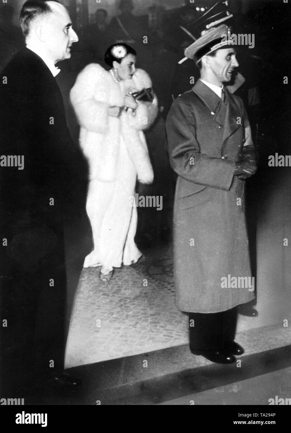 Joseph Goebbels and the film actress Lida Baarova as guests at the premiere of 'Olympia' by Leni Riefenstahl in Berlin in 1936. Stock Photo