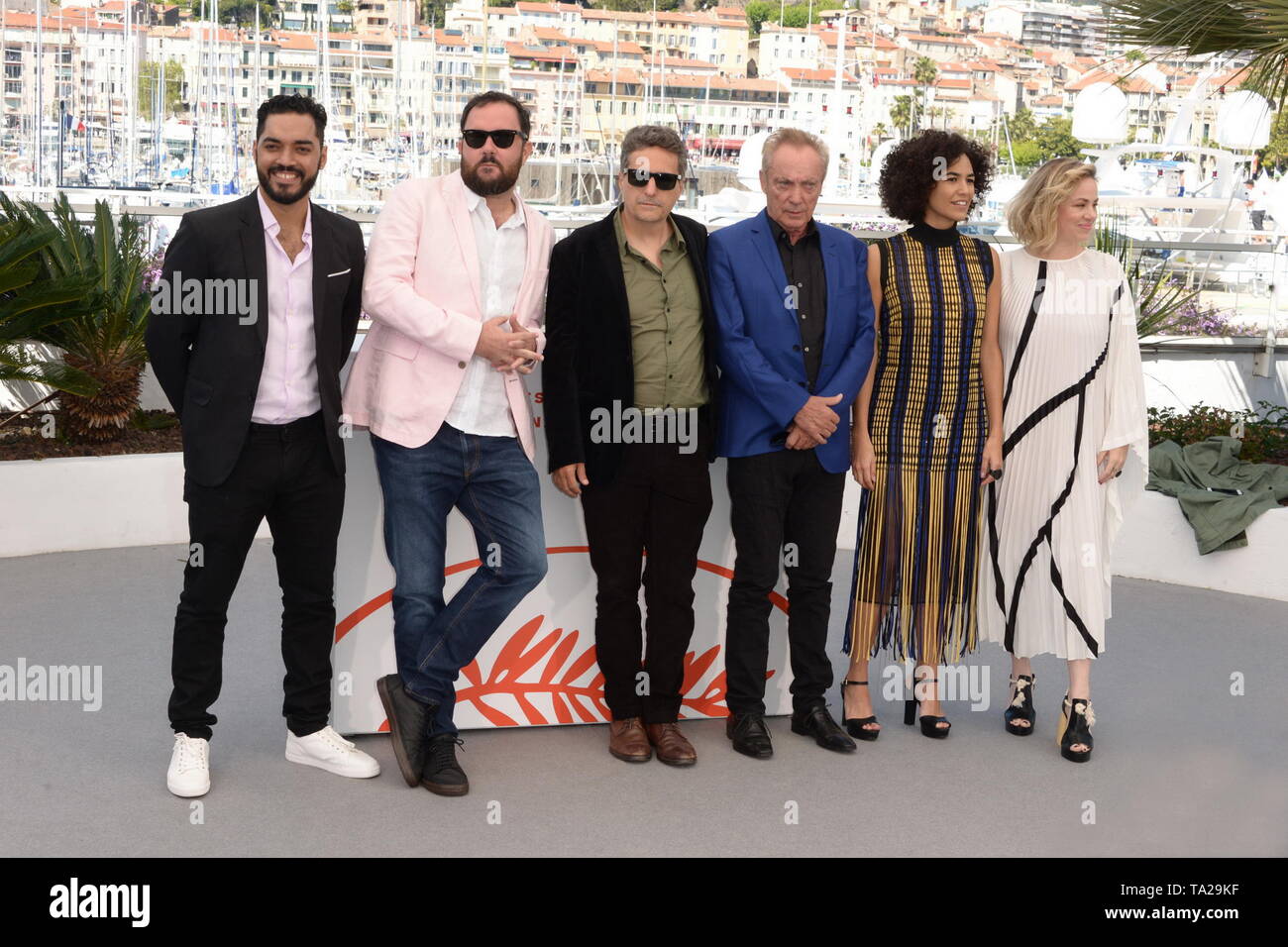 May 16, 2019 - Cannes, France - CANNES, FRANCE - MAY 16: (L-R) Thomas Aquino, Juliano Dornelles, Kleber MendonÃ§a Filho, Barbara Colen, Udo Kier and Karine Teles attend the photocall for ''Bacurau'' during the 72nd annual Cannes Film Festival on May 16, 2019 in Cannes, France. (Credit Image: © Frederick InjimbertZUMA Wire) Stock Photo
