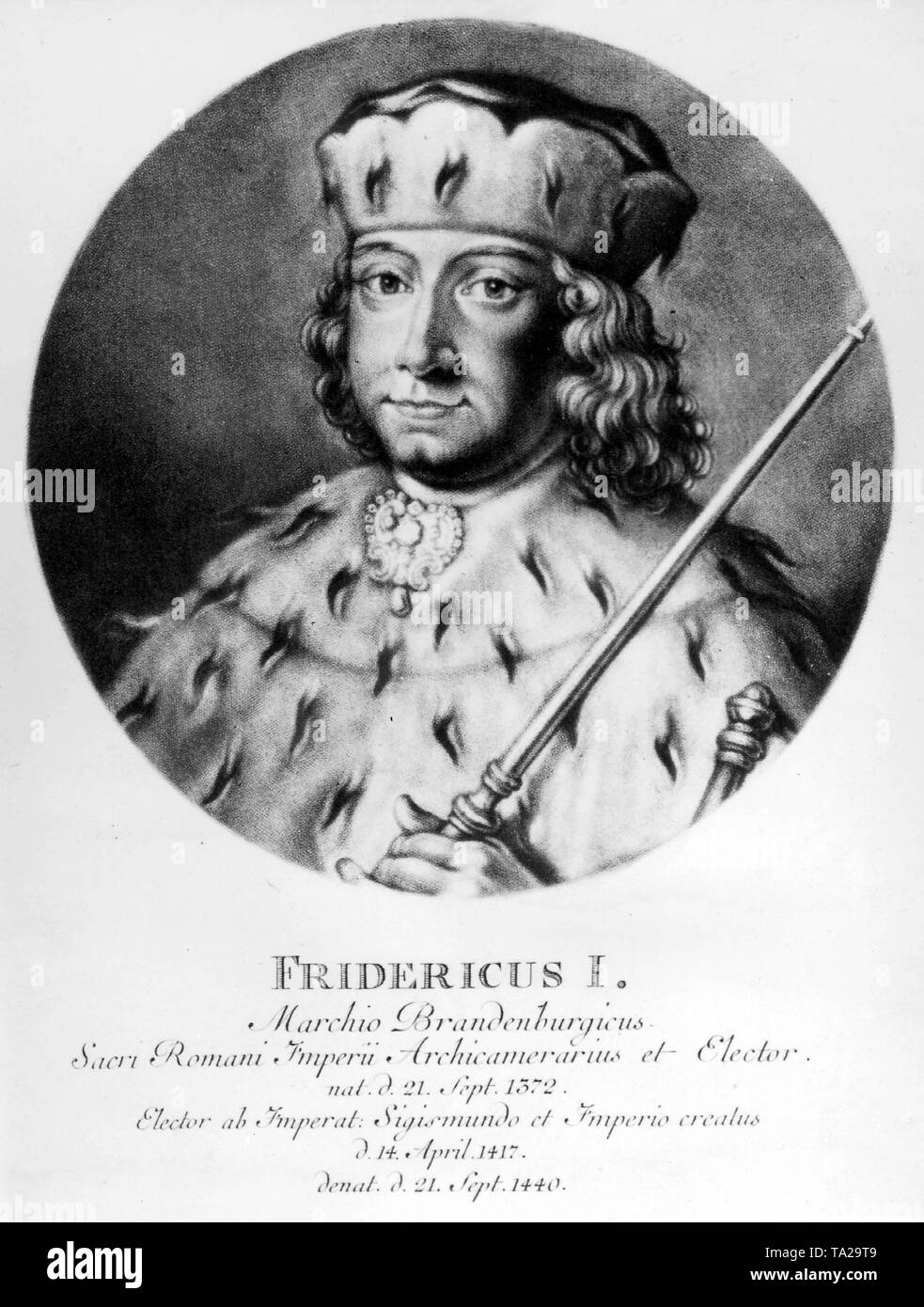 Frederick I (1372-1440), Margrave and Elector of Brandenburg and Burgrave of Nuremberg. He was the first member of the House of Hohenzollern who was awarded in 1417 with the Margraviate of Brandenburg by Emperor Sigismund. Stock Photo