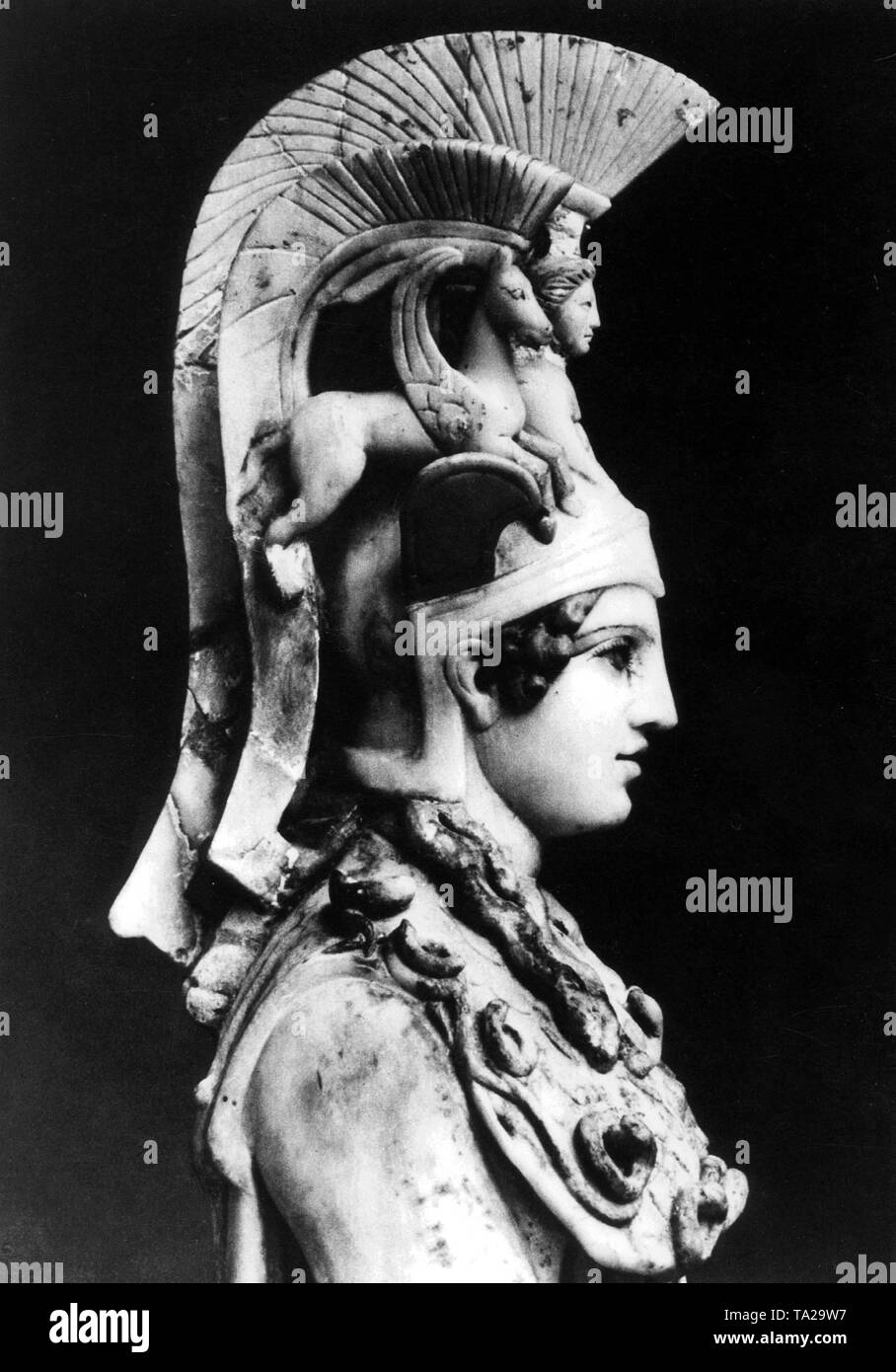 Athena, daughter of Zeus. Roman replica of the Athena Parthenos by Phidias. Ivory, from around the 2nd/3rd century AD. Stock Photo