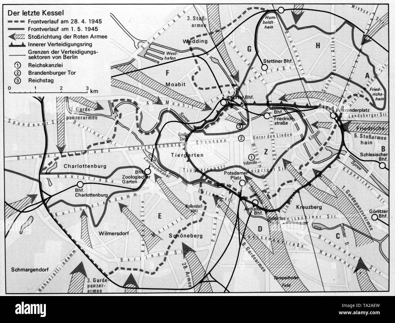 Map of Berlin City Center with Soviet Advance Marked