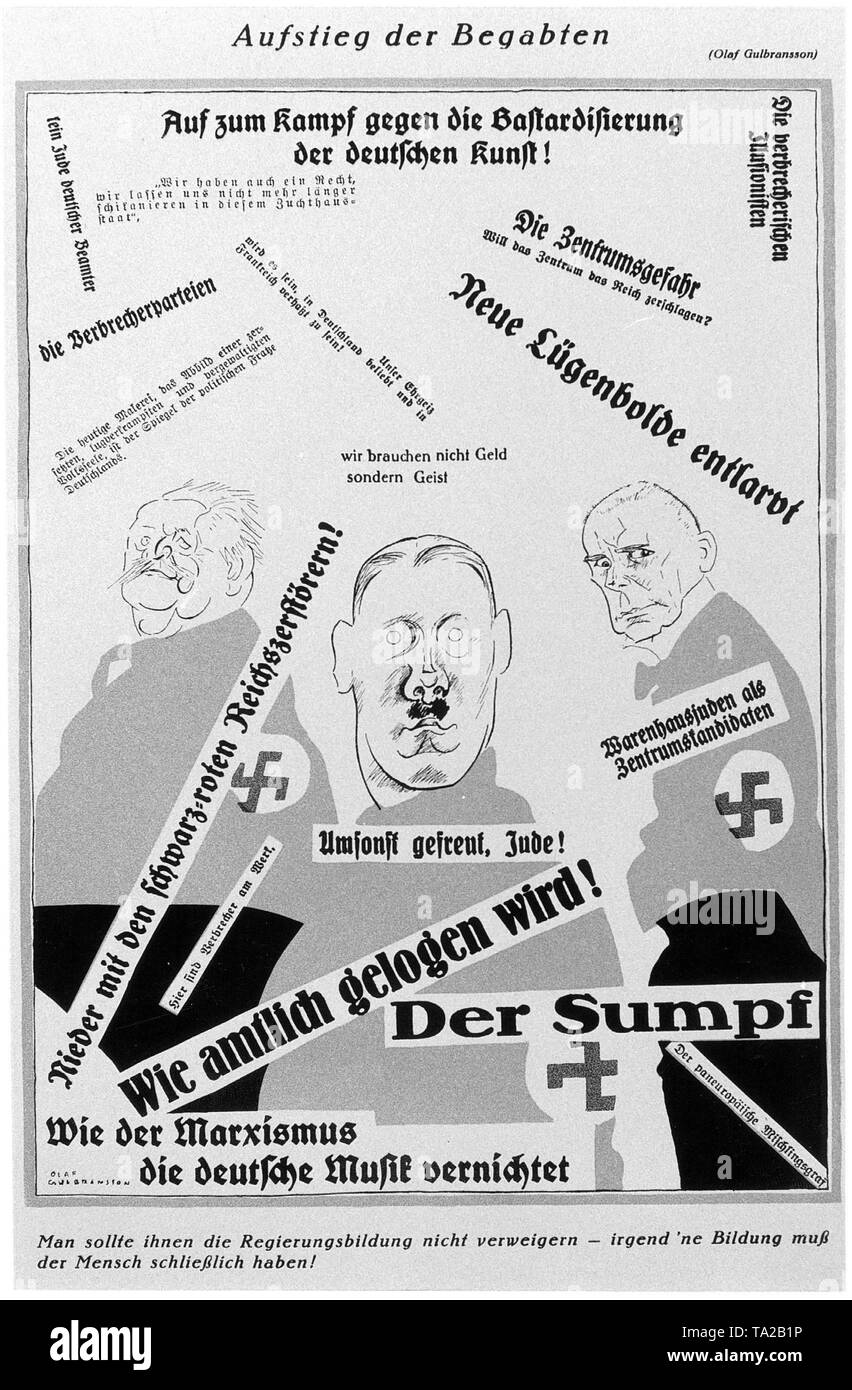 Caricature of the Simplicissimus (with Hitler, Frick and Ludendorff) by Olaf Gulbransson that foreshadows the outcome of the Reichstag election of September 14, 1930. In this election, the NSDAP became the second largest faction in the Reichstag with a vote share of 18.5%. Stock Photo