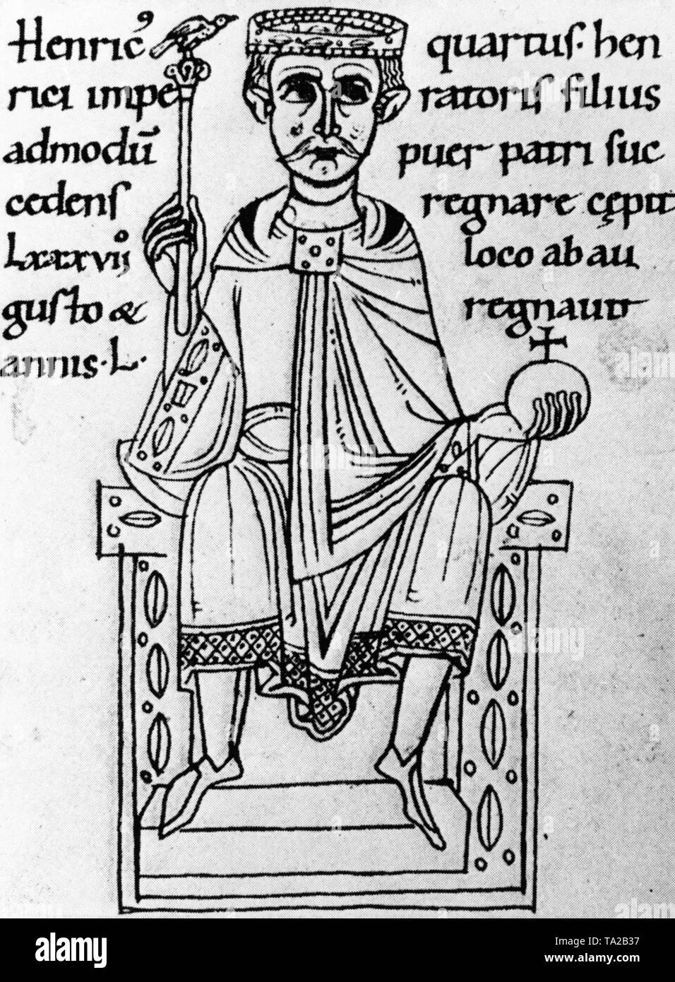 Illustration of German King and Holy Roman Emperor Henry IV, from the most important law book and custumal of the German Middle Ages the Sachsenspiegel Stock Photo