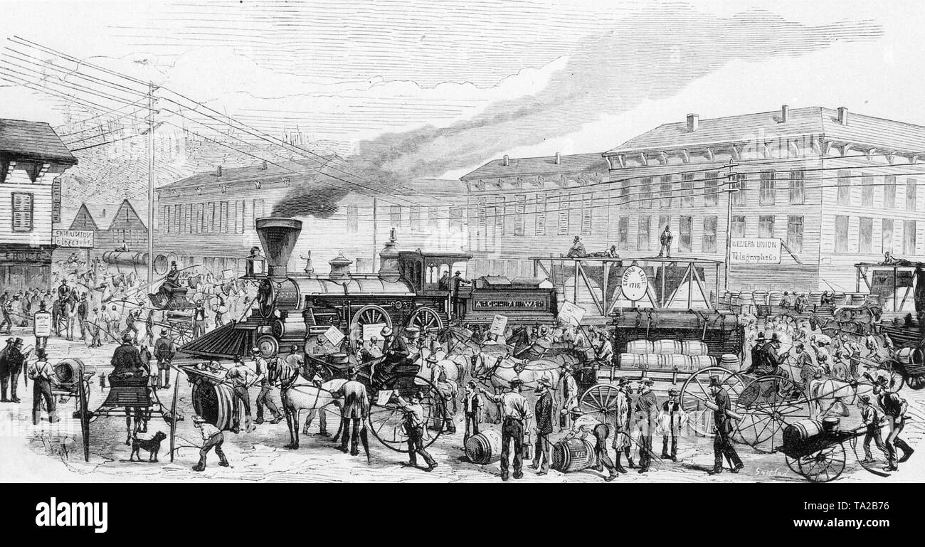 The contemporary drawing shows Oil City (also known as Petrolia), the