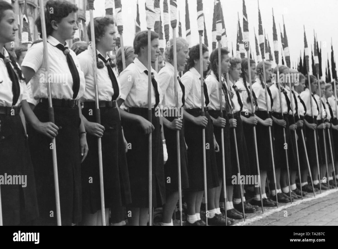 Girl of the League of German Girls at a meeting of the Hitler Youth in Prague. After the establishment of the Protectorate of Bohemia and Moravia, the meeting of the Hitler Youth takes place in Prague. Stock Photo