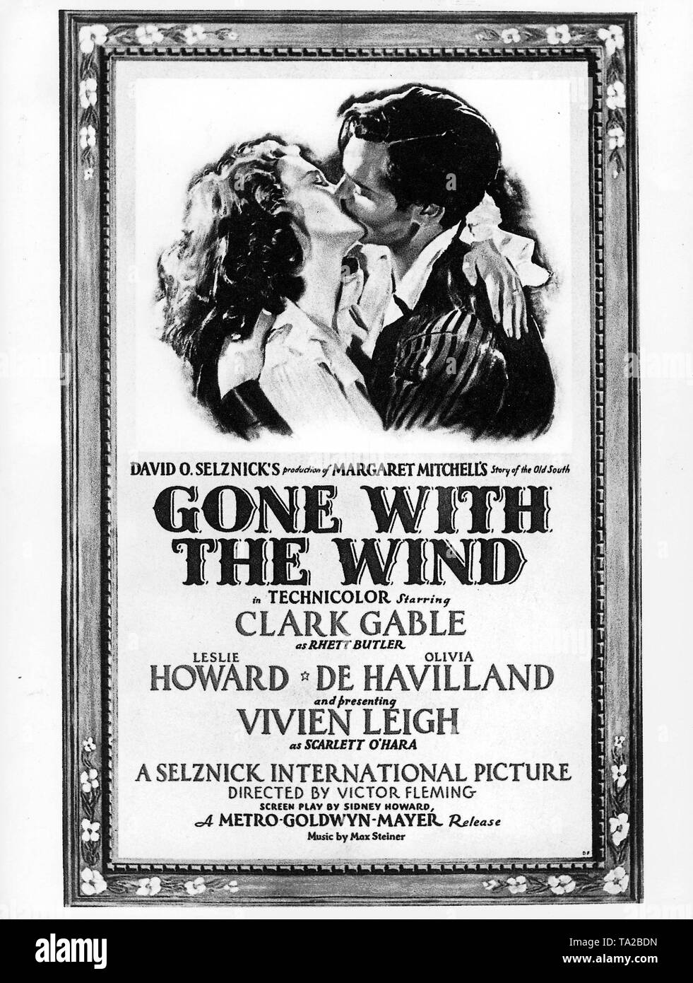 Movie poster for the film 'Gone with the Wind' (USA 1939) with Vivien Leigh and Clark Gable, directed by Victor Fleming. Stock Photo