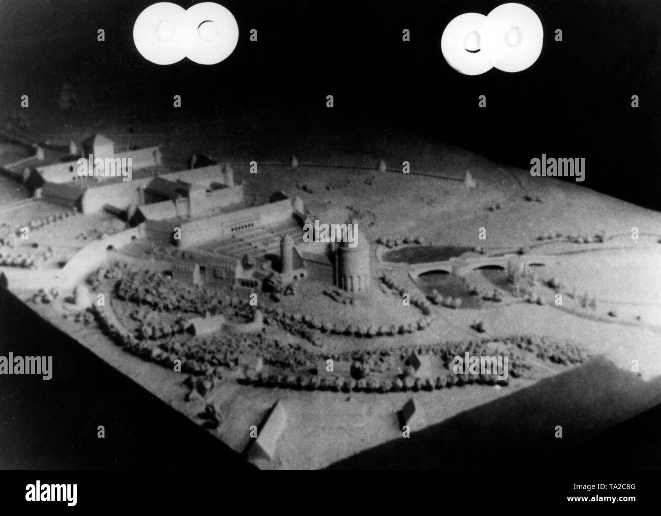 The expansion of the Wewelsburg to the central training and research facility of the SS was planned by the NS functionaries (senior architect Hermann Bartels), but was never actually built. This model shows how the plant would have looked after its expansion. (undated photo) Stock Photo