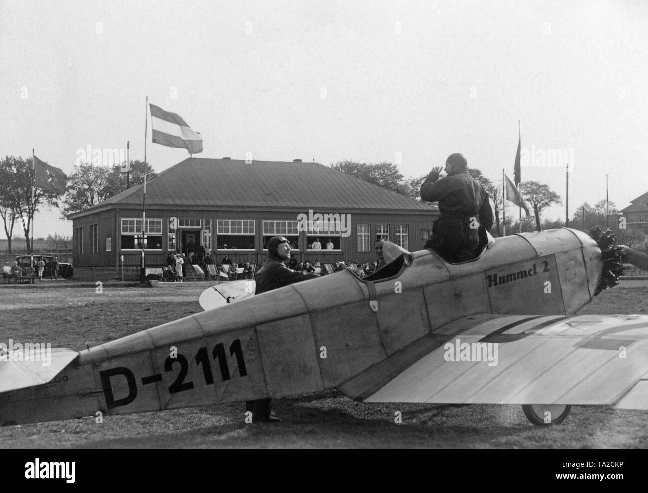 A Klemm L25 with the tail number D-2111 and the name 'Hummel II' on the airfield Berlin-Staaken. Stock Photo