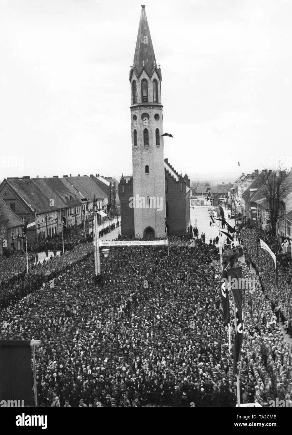 Propaganda Minister Joseph Goebbels speaks to people in Neuteich, a community in Gdansk, on the occasion of the Volkstag (parliamentary) election. Stock Photo