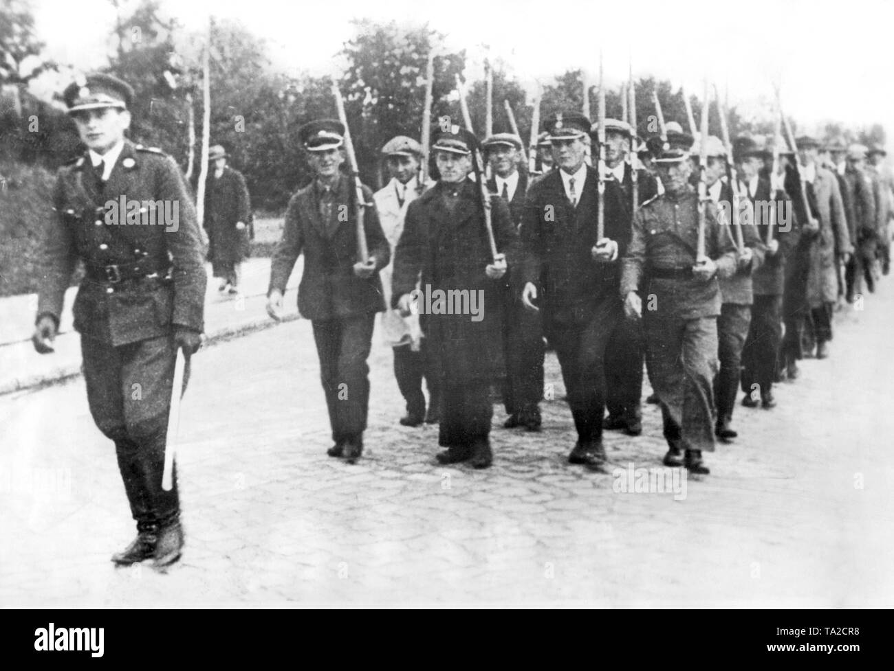 A training troop of Poles living in Gdansk marches through Gdansk. Stock Photo