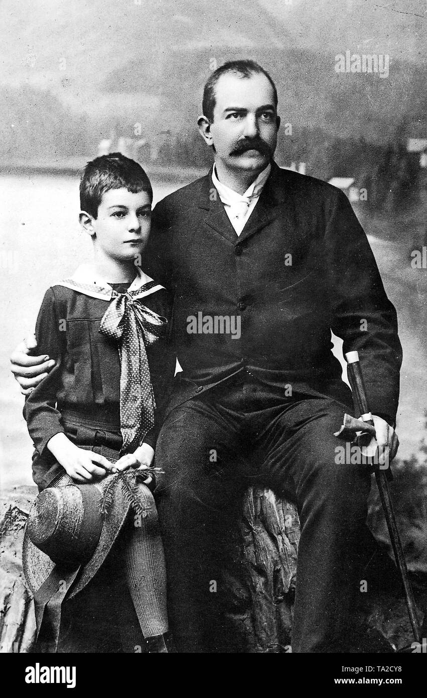 King Milan of Serbia and Crown Prince Alexander (picture taken in 1868). Stock Photo