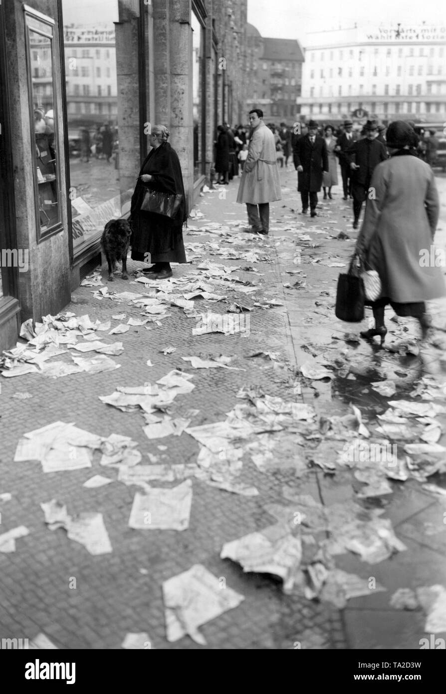 Papers in the streets of Berlin on the occasion of the Prussian Landtag elections. Stock Photo