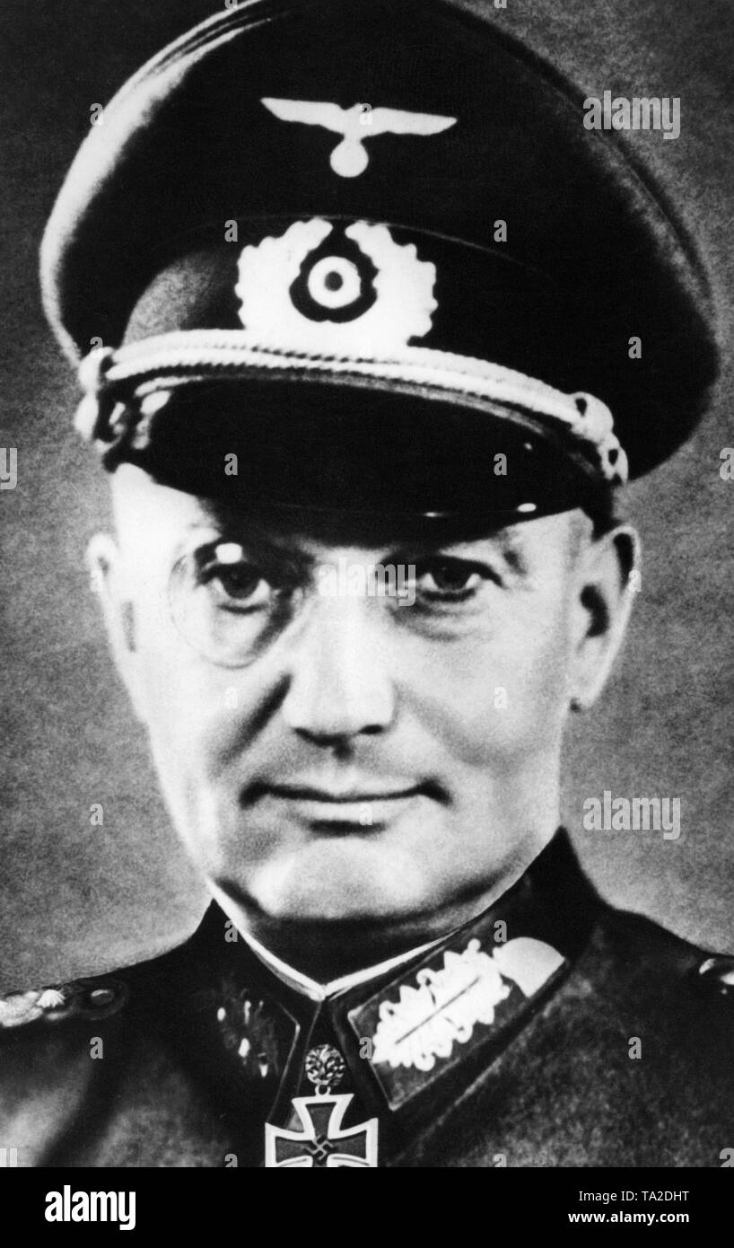Generalfeldmarschall Otto Moritz Walter Model was regarded as 'Hitler's firefighter,' because he proved himself several times as a defensive specialist on the front. He was the only one of the 21 marshals to claim the suicide rather than being imprisoned. The monocle appertained to him to the stereotype of the higher Prussian officers and was intended to deflect attention from his bourgeois background. Stock Photo