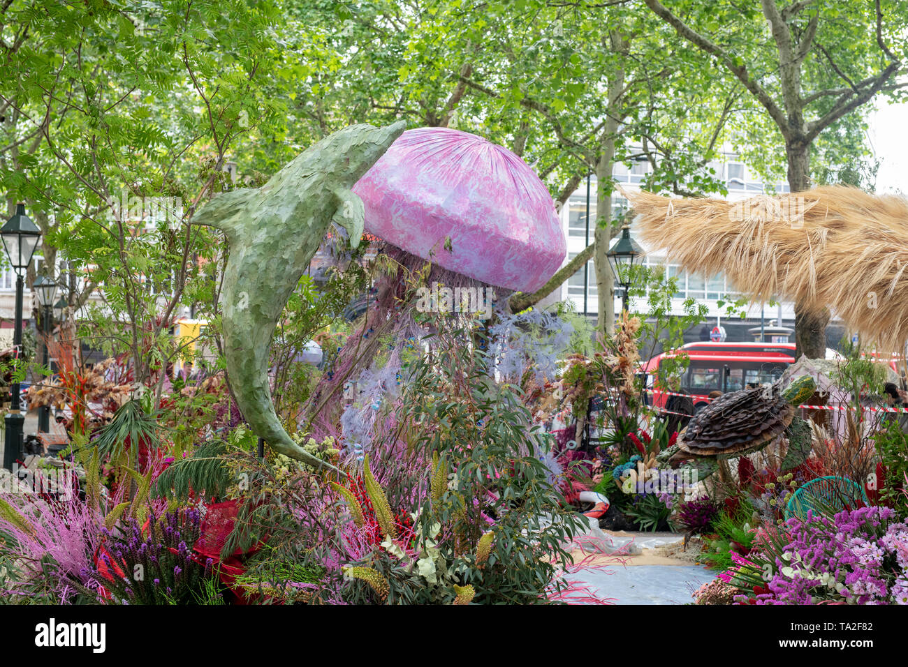 Under the sea floral display in Sloane Square for Chelsea in Bloom 2019. Chelsea, London, England Stock Photo