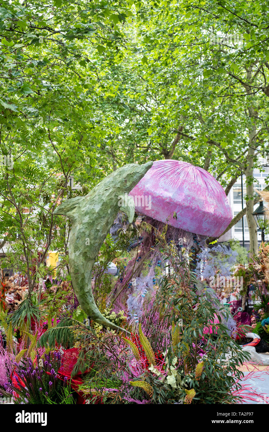 Under the sea floral display in Sloane Square for Chelsea in Bloom 2019. Chelsea, London, England Stock Photo