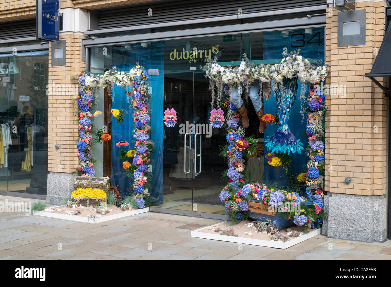 Under the sea floral display outside Dubarry of Ireland shop in Duke of  York Square for Chelsea in Bloom 2019. Chelsea, London, England Stock Photo  - Alamy