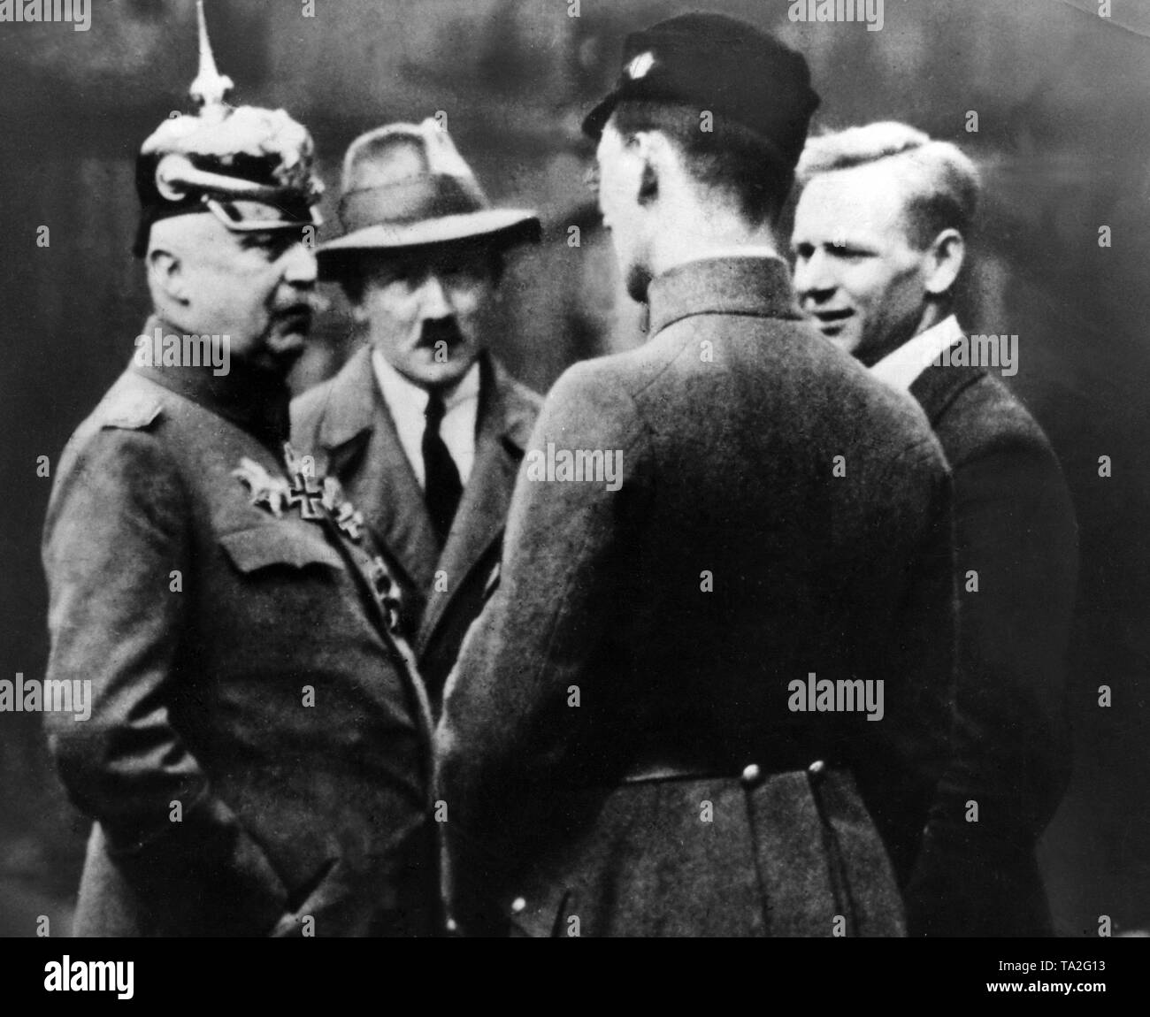 From left: General Erich Ludendorff and Adolf Hitler talking with Dr. Friedrich Weber (in uniform). Stock Photo