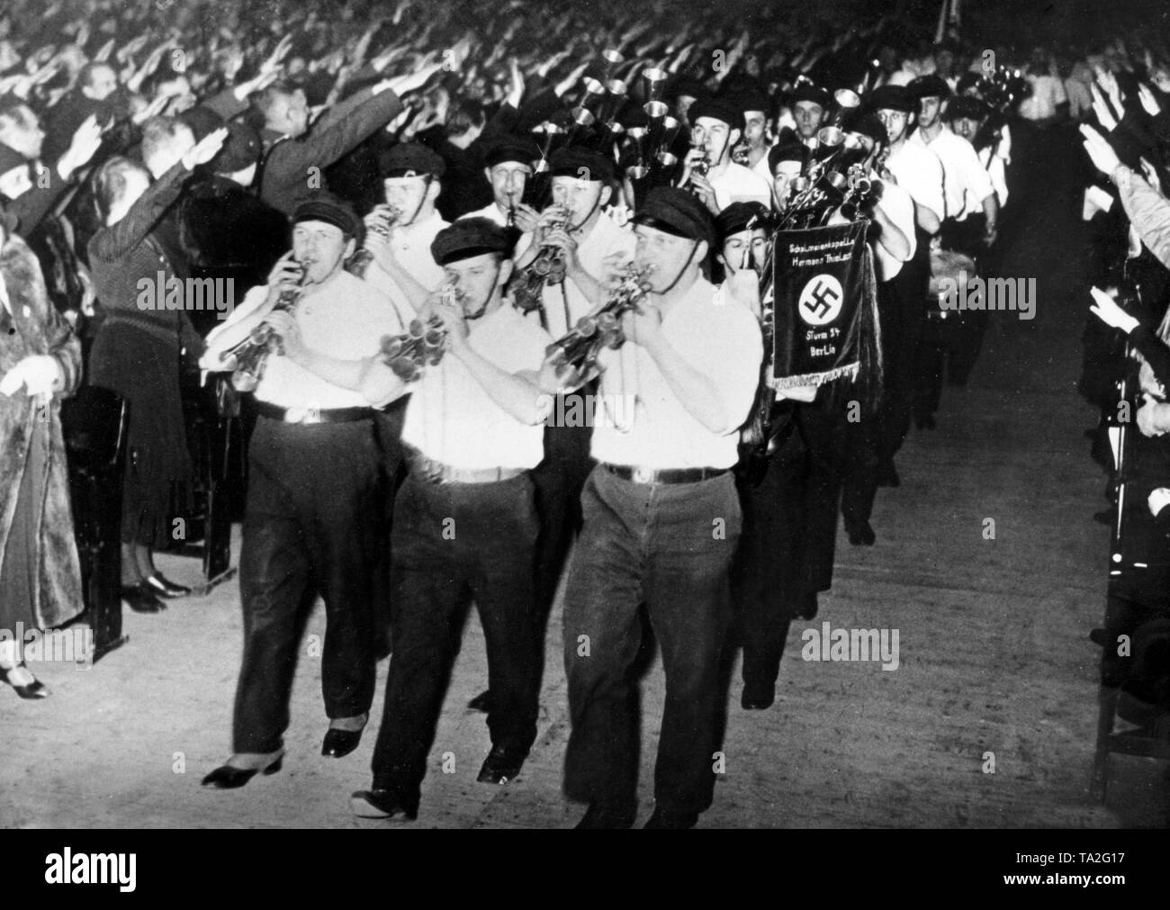 The banned SA is taking part in a mass event of the NSDAP. Stock Photo