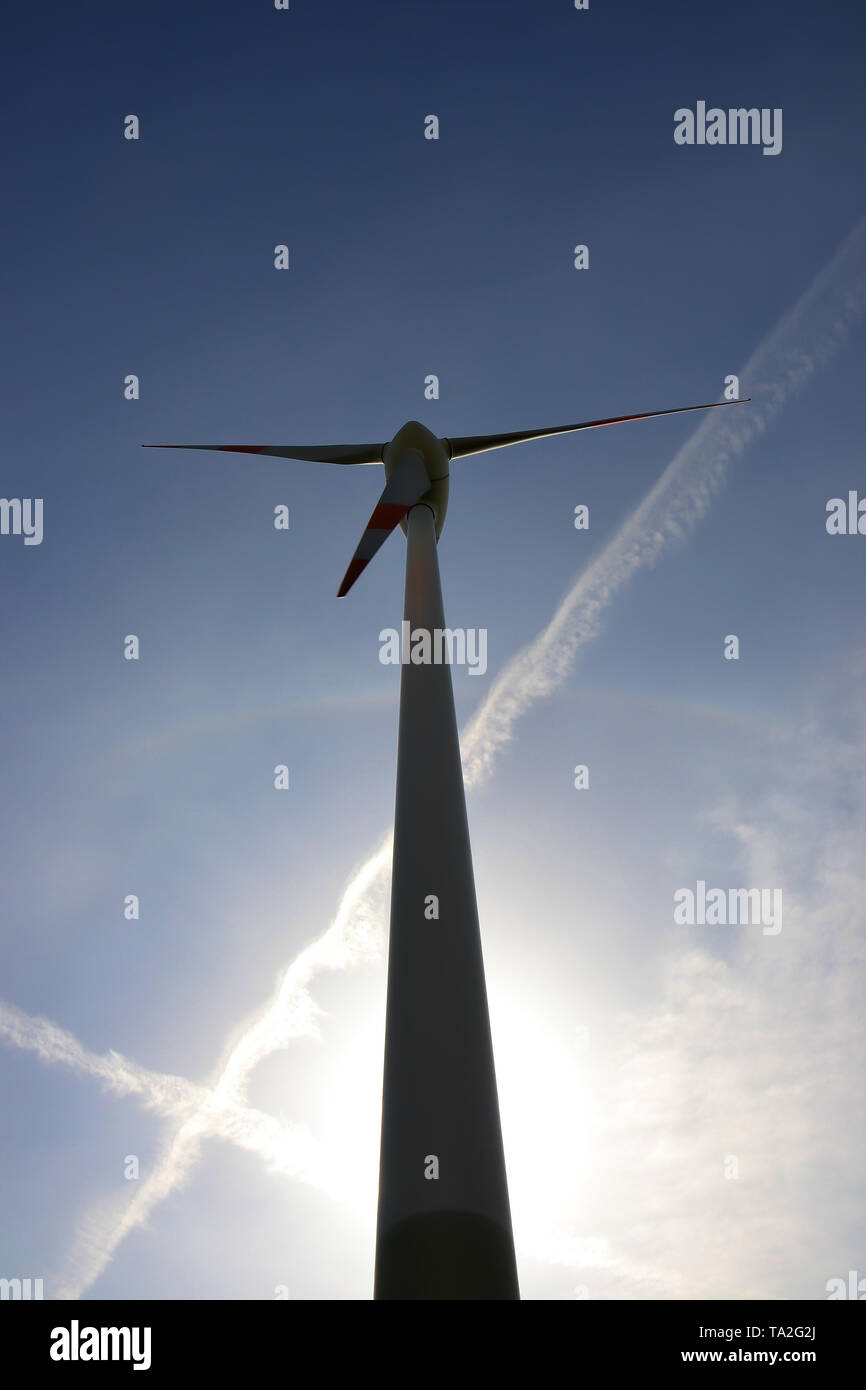 Wind turbine at a field near Magdeburg Stock Photo