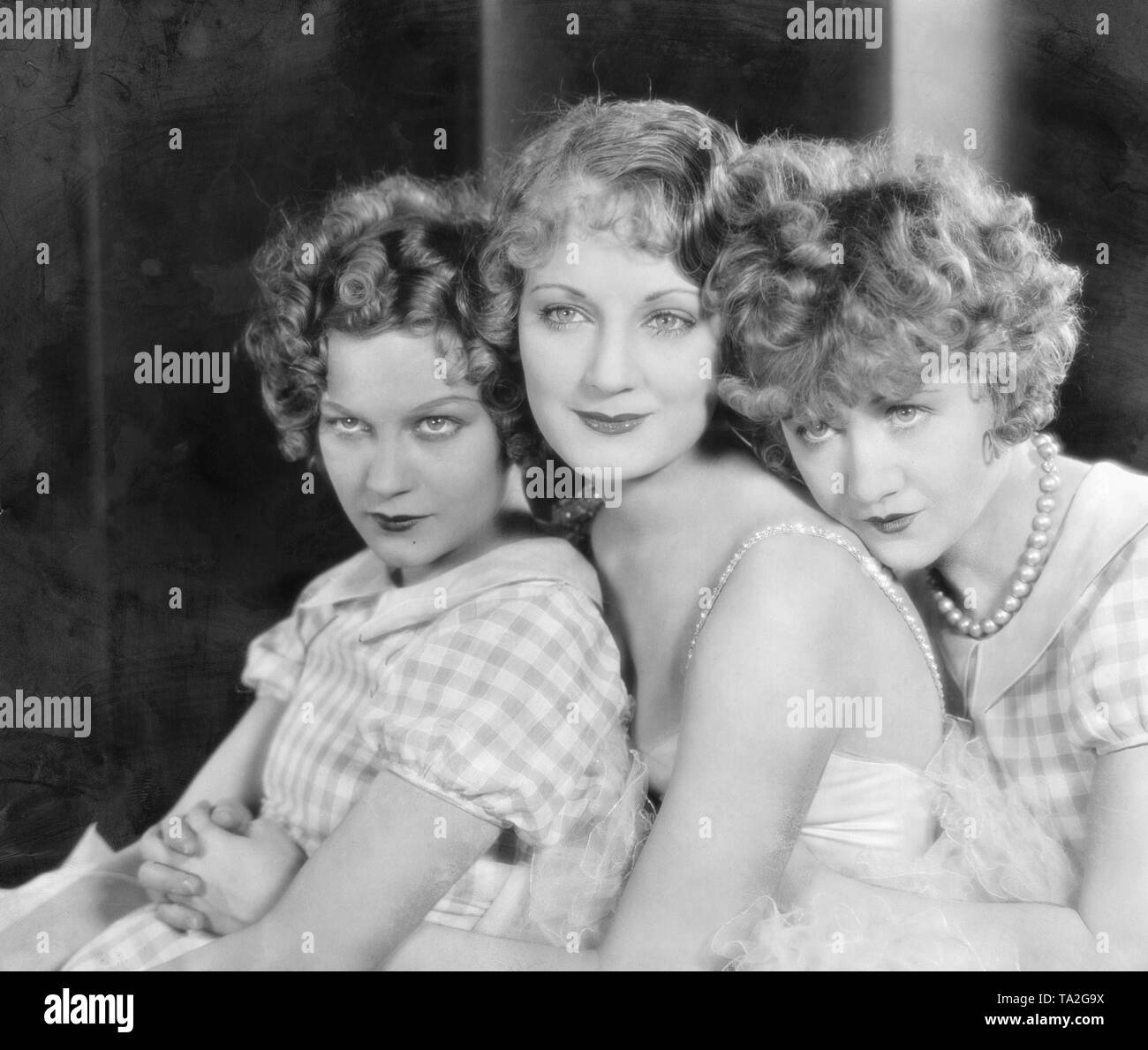 The American actresses (from left) Greta Granstedt, Josephine Dunn and Kathleen Clifford on a group photo. All of them have a short haircut - typical in that period. Stock Photo