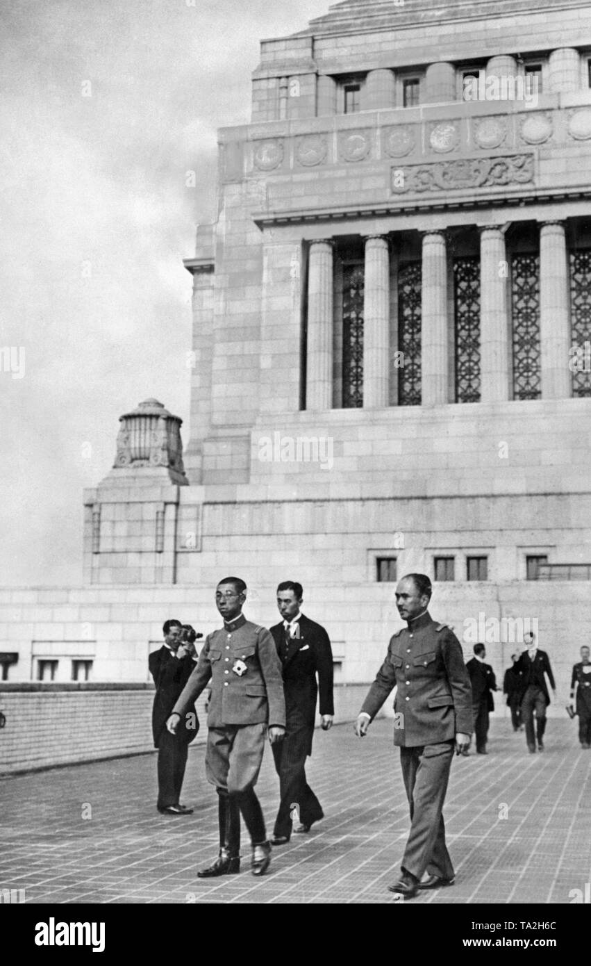 The Japanese Prince Mikasa (front left) in front of the new National Diet Building of Japan in Tokyo. Stock Photo