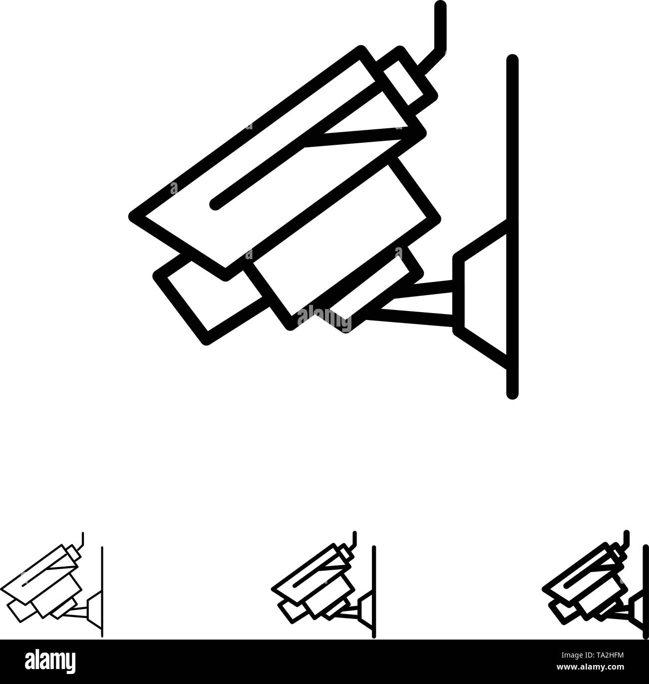 Camera, Cctv, Security, Surveillance Bold and thin black line icon set ...