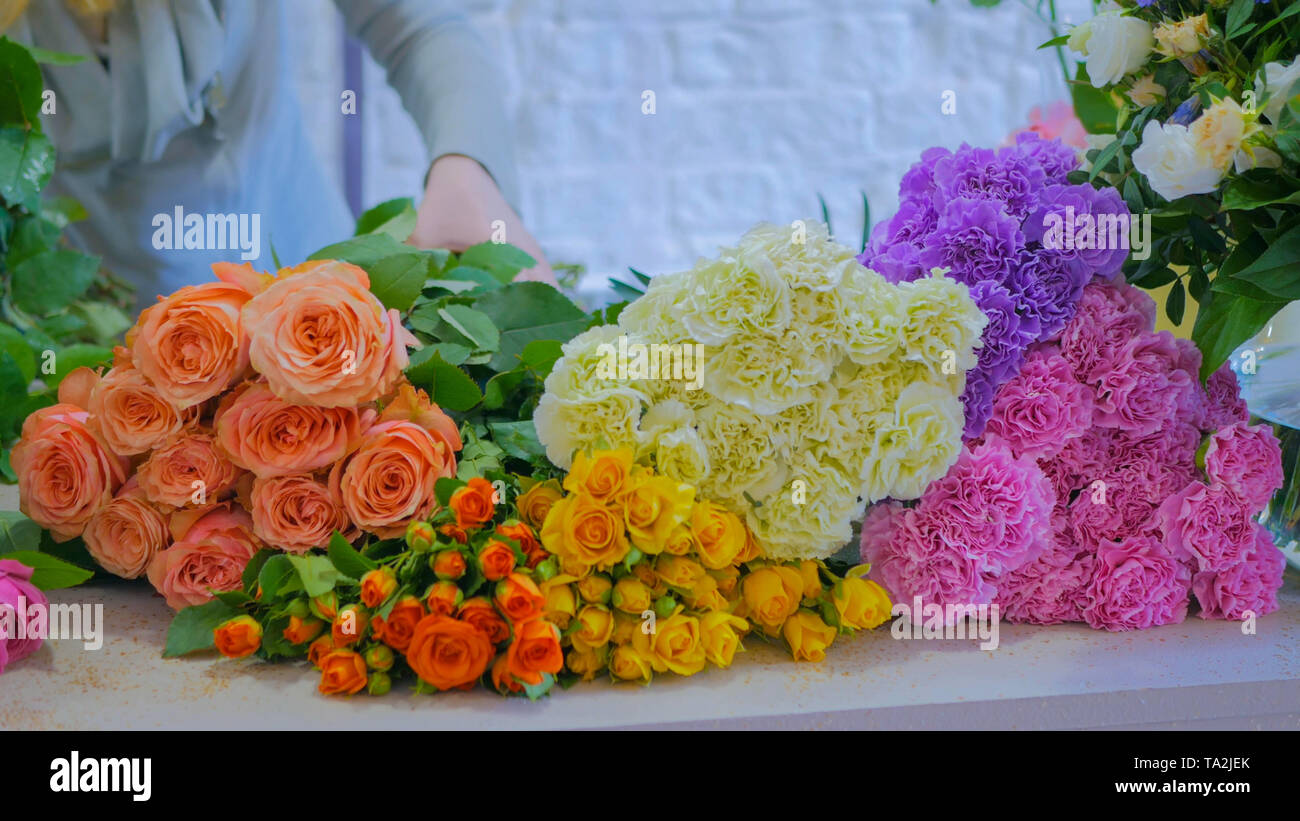 Work Sorting Roses Professional floral artist sorting flowers at studio Stock Photo - Alamy
