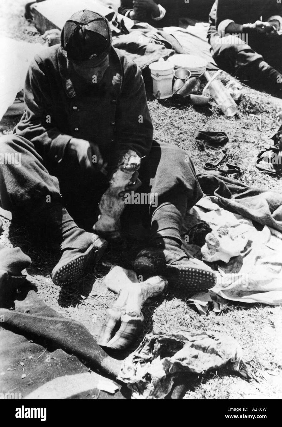 A captured French soldier from North Africa having a meal. Photo. Bieling Stock Photo