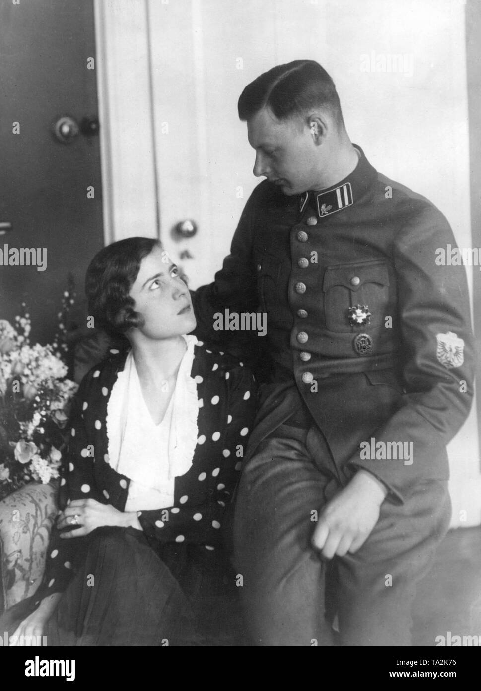 Prince William with his fiancee Dorothea von Salviati. Their marriage was considered unequal, which is why Prince William had to renounced any rights to the succession. The Hereditary Prince wears a Stahlhelm uniform. Stock Photo