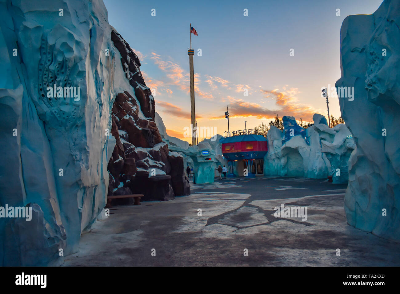 Orlando, Florida . February 26,  2019. People having fun water attraction at Seaworld Theme Park (2) Stock Photo