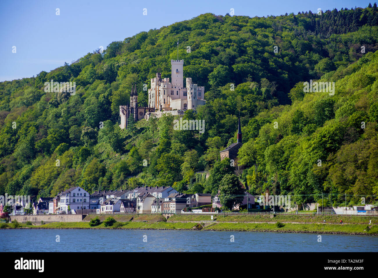 Stolzenfels Castle, Gothic Revival palace at the town Koblenz, Unesco world heritage site, Upper Middle Rhine Valley, Rhineland-Palatinate, Germany Stock Photo
