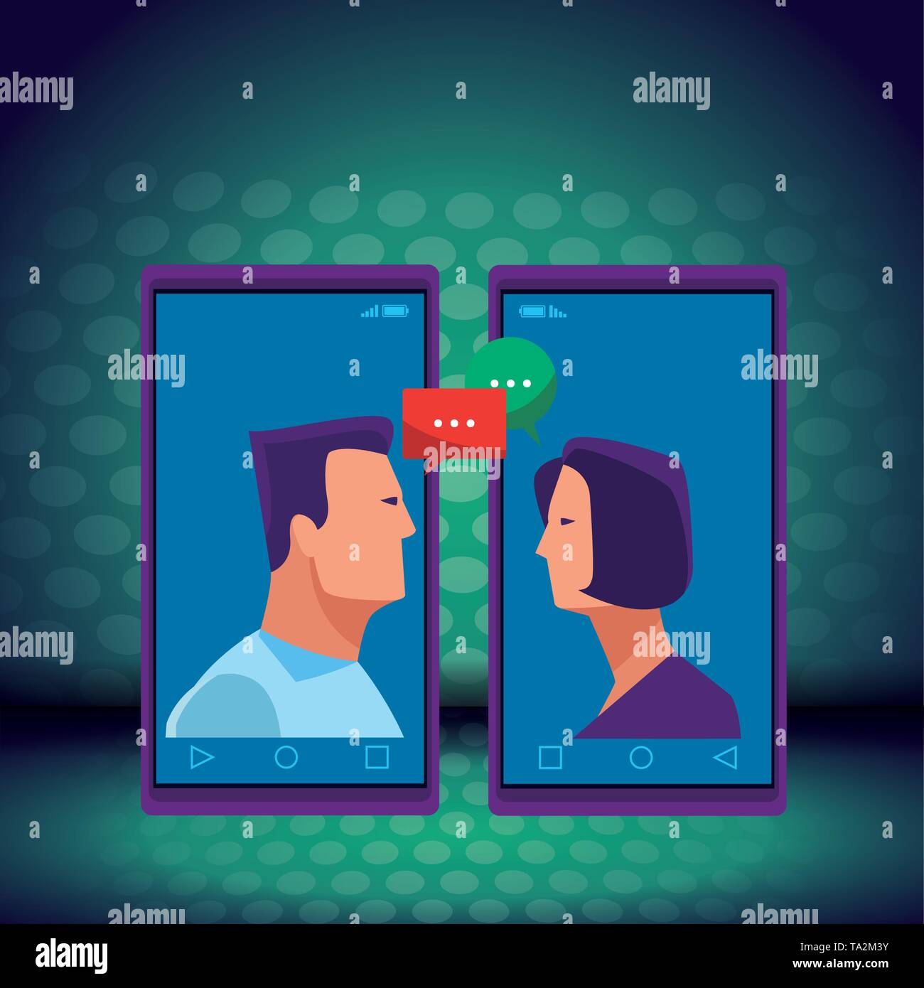 cellphones showing a couple Stock Vector