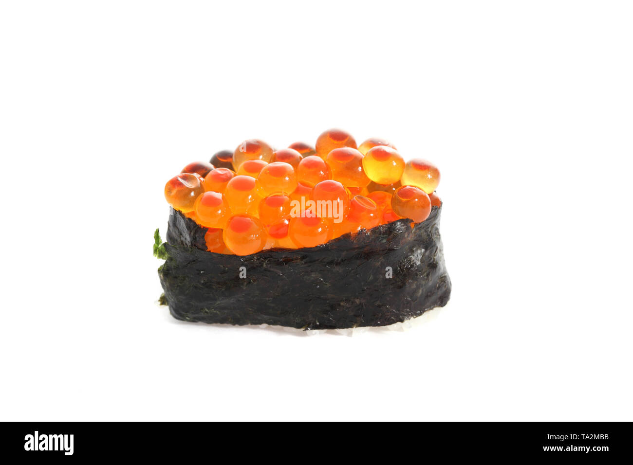 Salmon egg on sushi nigiri roll Stock Photo Alamy
