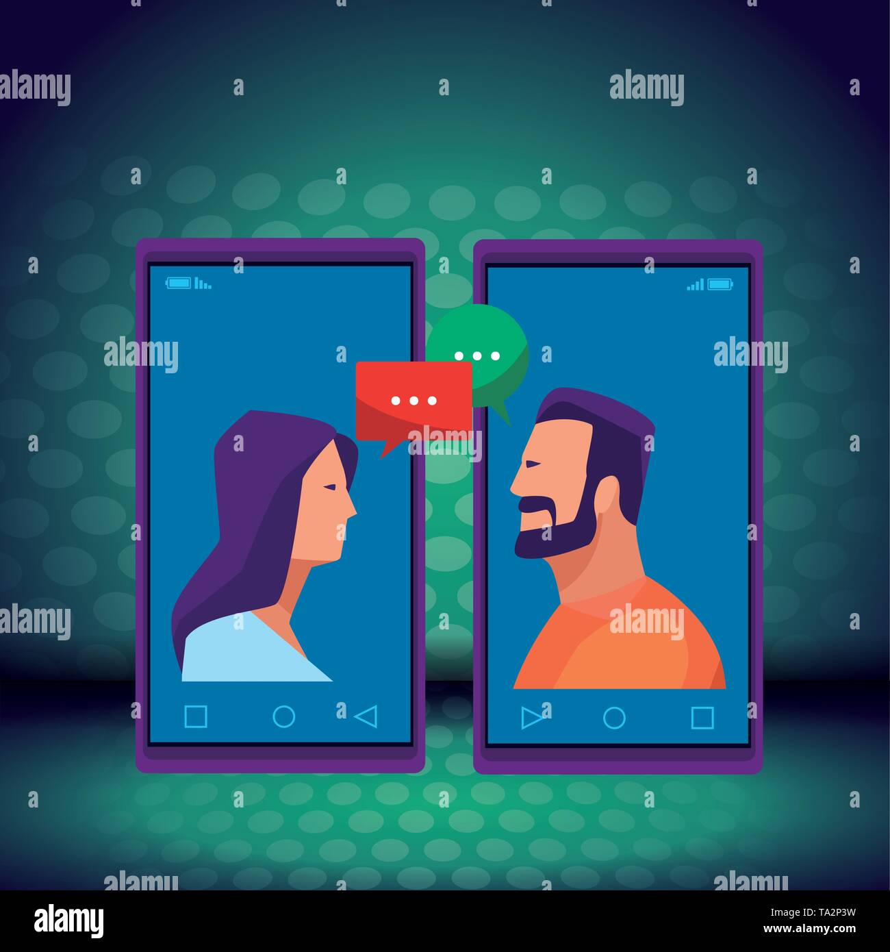 cellphones showing a couple Stock Vector