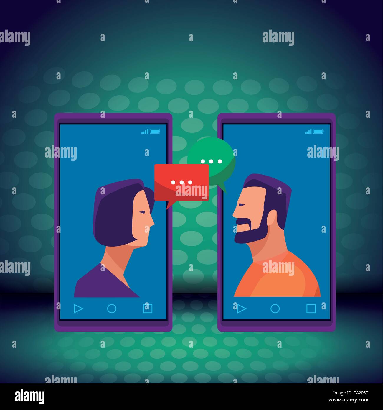 cellphones showing a couple Stock Vector