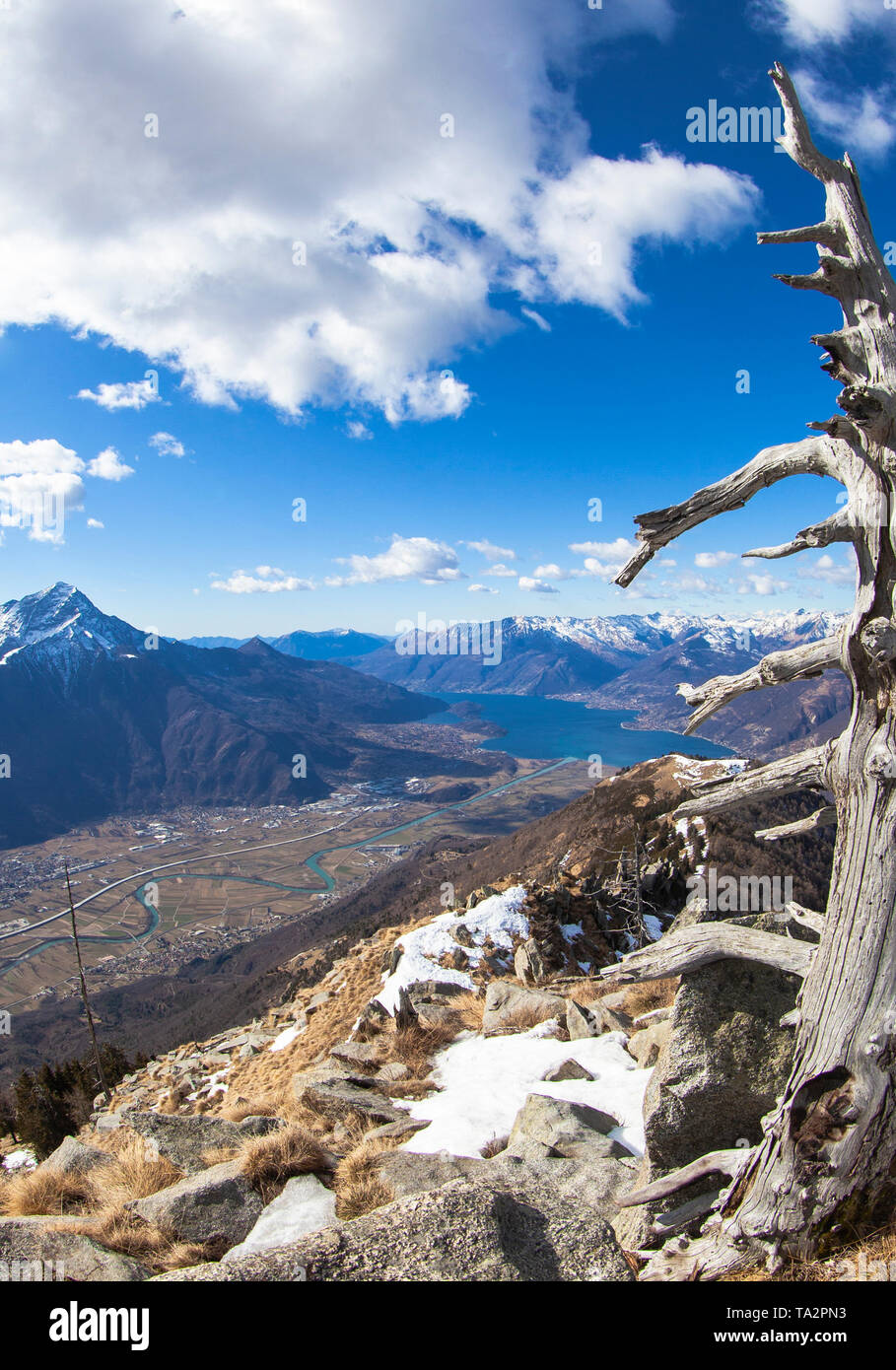 Monte Legnone and Lake Como from Monte Brusada, Rhaetian Alps, Sondrio province, Valtellina, Lombardy, Italy Stock Photo