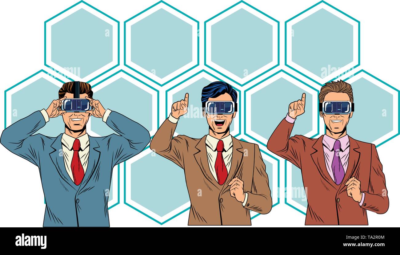 men with virtual reality headset Stock Vector